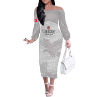 Custom Tunisia Football Family Matching Off The Shoulder Long Sleeve Dress and Hawaiian Shirt White Eagles of Carthage - Wonder Print Shop