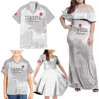 Custom Tunisia Football Family Matching Off Shoulder Maxi Dress and Hawaiian Shirt White Eagles of Carthage - Wonder Print Shop