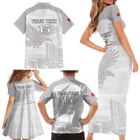 Custom Tunisia Football Family Matching Short Sleeve Bodycon Dress and Hawaiian Shirt White Eagles of Carthage - Wonder Print Shop