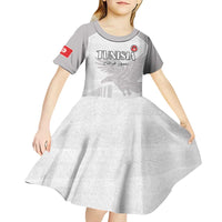 Custom Tunisia Football Kid Short Sleeve Dress White Eagles of Carthage - Wonder Print Shop