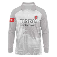 Custom Tunisia Football Long Sleeve Polo Shirt White Eagles of Carthage - Wonder Print Shop