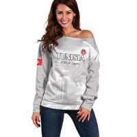 Custom Tunisia Football Off Shoulder Sweater White Eagles of Carthage - Wonder Print Shop