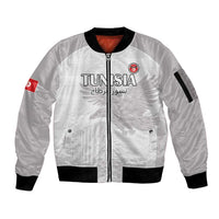 Custom Tunisia Football Sleeve Zip Bomber Jacket White Eagles of Carthage - Wonder Print Shop