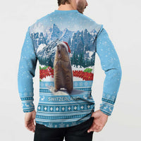 Switzerland Christmas Marmot Button Sweatshirt Joyeux Noel - Wonder Print Shop