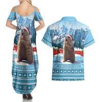 Switzerland Christmas Marmot Couples Matching Summer Maxi Dress and Hawaiian Shirt Joyeux Noel - Wonder Print Shop