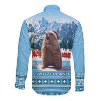 Switzerland Christmas Marmot Long Sleeve Button Shirt Joyeux Noel - Wonder Print Shop