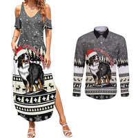 Switzerland Christmas Bernese Mountain Dog Couples Matching Summer Maxi Dress and Long Sleeve Button Shirt Joyeux Noel - Wonder Print Shop