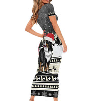 Switzerland Christmas Bernese Mountain Dog Family Matching Short Sleeve Bodycon Dress and Hawaiian Shirt Joyeux Noel - Wonder Print Shop