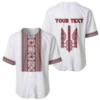 Personalized Ukrainian Trident Baseball Jersey White Tryzub Vyshyvanka Pattern - Wonder Print Shop