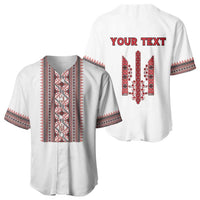 Personalized Ukrainian Trident Baseball Jersey White Tryzub Vyshyvanka Pattern - Wonder Print Shop