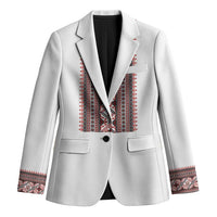 Personalized Ukrainian Trident Blazer White Tryzub Vyshyvanka Pattern - Wonder Print Shop