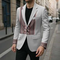 Personalized Ukrainian Trident Blazer White Tryzub Vyshyvanka Pattern - Wonder Print Shop