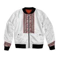 Personalized Ukrainian Trident Bomber Jacket White Tryzub Vyshyvanka Pattern - Wonder Print Shop