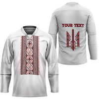 Personalized Ukrainian Trident Hockey Jersey White Tryzub Vyshyvanka Pattern - Wonder Print Shop