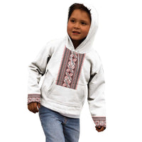 Personalized Ukrainian Trident Kid Hoodie White Tryzub Vyshyvanka Pattern - Wonder Print Shop