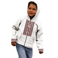 Personalized Ukrainian Trident Kid Hoodie White Tryzub Vyshyvanka Pattern - Wonder Print Shop