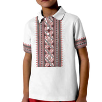 Personalized Ukrainian Trident Kid Polo Shirt White Tryzub Vyshyvanka Pattern - Wonder Print Shop