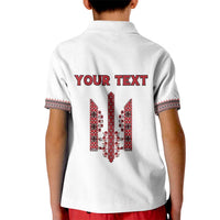 Personalized Ukrainian Trident Kid Polo Shirt White Tryzub Vyshyvanka Pattern - Wonder Print Shop