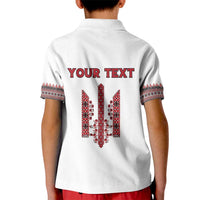 Personalized Ukrainian Trident Kid Polo Shirt White Tryzub Vyshyvanka Pattern - Wonder Print Shop