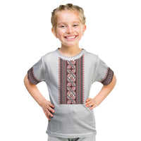 Personalized Ukrainian Trident Kid T Shirt White Tryzub Vyshyvanka Pattern - Wonder Print Shop