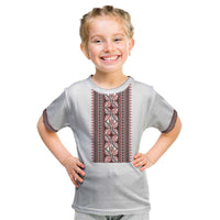 Personalized Ukrainian Trident Kid T Shirt White Tryzub Vyshyvanka Pattern - Wonder Print Shop
