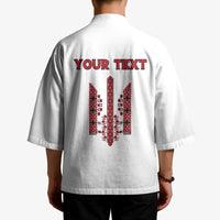 Personalized Ukrainian Trident Kimono White Tryzub Vyshyvanka Pattern - Wonder Print Shop