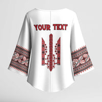 Personalized Ukrainian Trident Kimono Sleeve Blouse White Tryzub Vyshyvanka Pattern - Wonder Print Shop