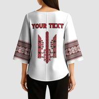 Personalized Ukrainian Trident Kimono Sleeve Blouse White Tryzub Vyshyvanka Pattern - Wonder Print Shop