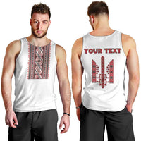Personalized Ukrainian Trident Men Tank Top White Tryzub Vyshyvanka Pattern - Wonder Print Shop