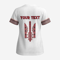 Personalized Ukrainian Trident Scrub Top White Tryzub Vyshyvanka Pattern - Wonder Print Shop