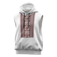 Personalized Ukrainian Trident Sleeveless Hoodie White Tryzub Vyshyvanka Pattern - Wonder Print Shop