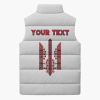 Personalized Ukrainian Trident Sleeveless Puffer Jacket White Tryzub Vyshyvanka Pattern - Wonder Print Shop