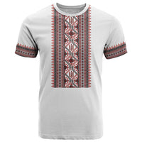 Personalized Ukrainian Trident T Shirt White Tryzub Vyshyvanka Pattern - Wonder Print Shop