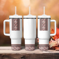 Ukrainian Trident Tumbler With Handle White Tryzub Vyshyvanka Pattern - Wonder Print Shop
