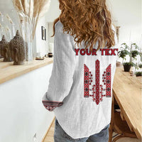 Personalized Ukrainian Trident Women Casual Shirt White Tryzub Vyshyvanka Pattern - Wonder Print Shop