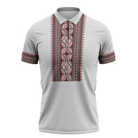 Personalized Ukrainian Trident Zipper Polo Shirt White Tryzub Vyshyvanka Pattern - Wonder Print Shop
