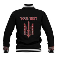 Personalized Ukrainian Trident Baseball Jacket Black Tryzub Vyshyvanka Pattern - Wonder Print Shop