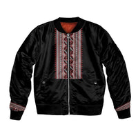 Personalized Ukrainian Trident Bomber Jacket Black Tryzub Vyshyvanka Pattern - Wonder Print Shop