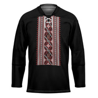 Personalized Ukrainian Trident Hockey Jersey Black Tryzub Vyshyvanka Pattern - Wonder Print Shop
