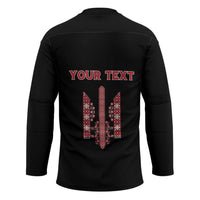 Personalized Ukrainian Trident Hockey Jersey Black Tryzub Vyshyvanka Pattern - Wonder Print Shop