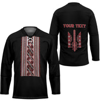 Personalized Ukrainian Trident Hockey Jersey Black Tryzub Vyshyvanka Pattern - Wonder Print Shop