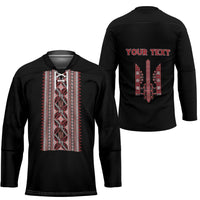 Personalized Ukrainian Trident Hockey Jersey Black Tryzub Vyshyvanka Pattern - Wonder Print Shop