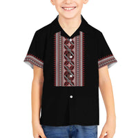 Personalized Ukrainian Trident Kid Hawaiian Shirt Black Tryzub Vyshyvanka Pattern - Wonder Print Shop