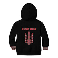 Personalized Ukrainian Trident Kid Hoodie Black Tryzub Vyshyvanka Pattern - Wonder Print Shop