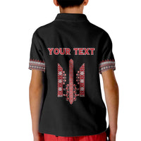 Personalized Ukrainian Trident Kid Polo Shirt Black Tryzub Vyshyvanka Pattern - Wonder Print Shop