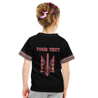 Personalized Ukrainian Trident Kid T Shirt Black Tryzub Vyshyvanka Pattern - Wonder Print Shop