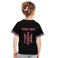 Personalized Ukrainian Trident Kid T Shirt Black Tryzub Vyshyvanka Pattern - Wonder Print Shop