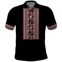 Personalized Ukrainian Trident Polo Shirt Black Tryzub Vyshyvanka Pattern - Wonder Print Shop