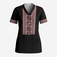 Personalized Ukrainian Trident Scrub Top Black Tryzub Vyshyvanka Pattern - Wonder Print Shop