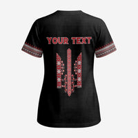 Personalized Ukrainian Trident Scrub Top Black Tryzub Vyshyvanka Pattern - Wonder Print Shop